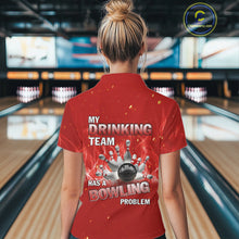 Load image into Gallery viewer, Personalized Red Flame Funny Bowling shirts for Women My drinking team has a bowling problem NQS11615