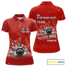 Load image into Gallery viewer, Personalized Red Flame Funny Bowling shirts for Women My drinking team has a bowling problem NQS11615