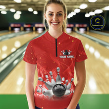 Load image into Gallery viewer, Personalized Red Flame Funny Bowling shirts for Women My drinking team has a bowling problem NQS11615
