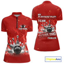 Load image into Gallery viewer, Personalized Red Flame Funny Bowling shirts for Women My drinking team has a bowling problem NQS11615