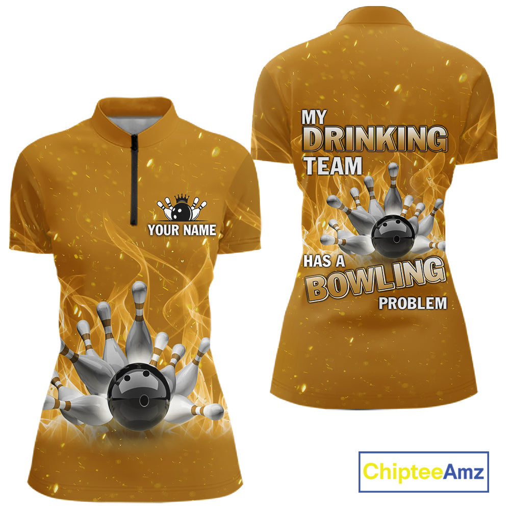 Personalized Yellow Flame Funny Bowling shirts for Women My drinking team has a bowling problem NQS11616