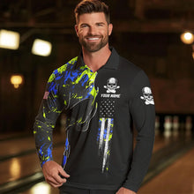 Load image into Gallery viewer, Skull Camouflage American Flag Mens Bowling Shirts Custom Patriotic Bowling Team Jerseys For Men NQS9642