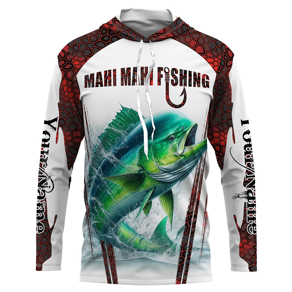 Mahi mahi fishing red camo Custom Name Fishing Shirts UV Protection Gift For Fisherman NQS5173