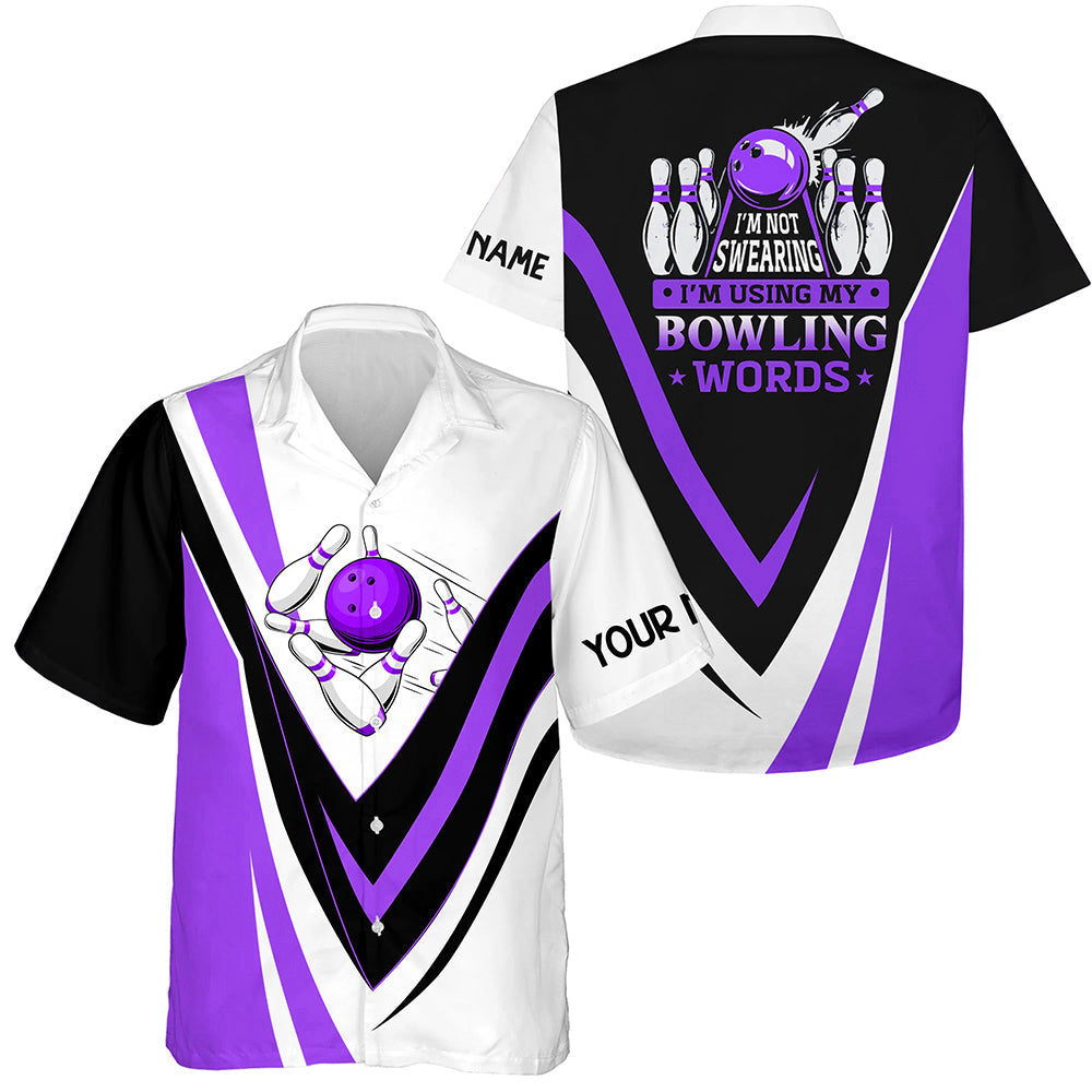 Custom Hawaiian bowling shirts I'm not swearing, I'm using my bowling words purple bowl shirts NQS7434