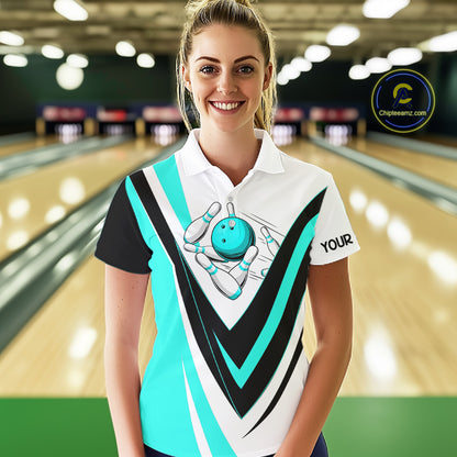 Custom bowling polo shirts for women I'm not swearing, I'm using my bowling words Cyan blue bowl shirt NQS7435