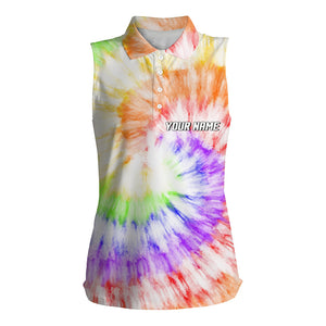 Womens sleeveless polo shirts with colorful tie dye background custom name team golf tops for women NQS5435