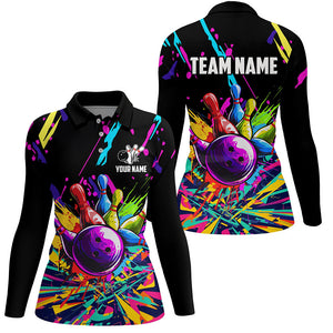 Colorful bowling jerseys Bowling Polo, 1/4 Zip Shirt for Women Custom Bowling Team shirts for bowlers NQS7597