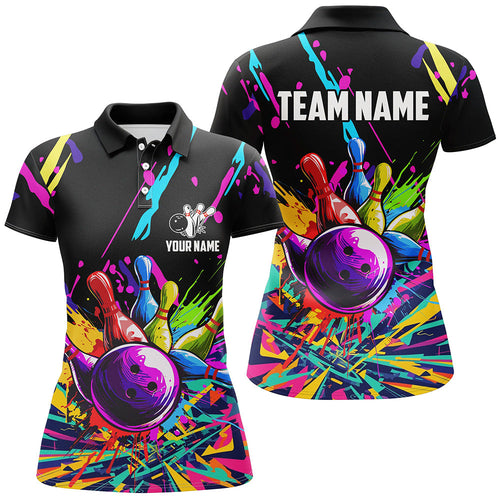 Colorful bowling jerseys Bowling Polo, 1/4 Zip Shirt for Women Custom Bowling Team shirts for bowlers NQS7597