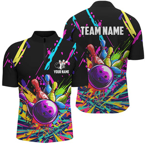 Colorful bowling jerseys Bowling Polo, 1/4 Zip Shirt for Men Custom Bowling Team shirts for bowlers NQS7597