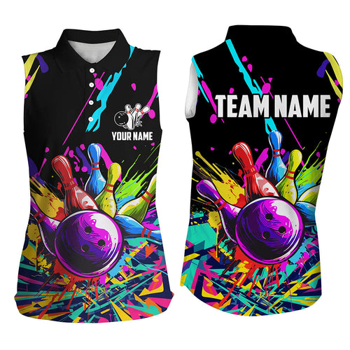Colorful bowling jersey Bowling Sleeveless Polo Shirt for Women Custom Bowling Team shirts for bowlers NQS7597