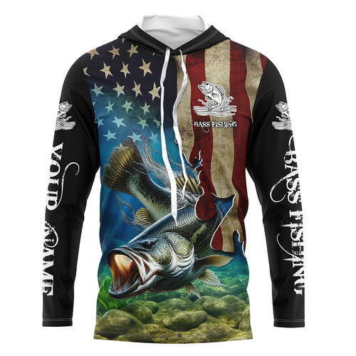 Largemouth Bass Fishing 3D American Flag Patriotic Customize name fishing shirts NQS432