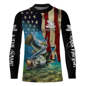 Largemouth Bass Fishing 3D American Flag Patriotic Customize name fishing shirts NQS432