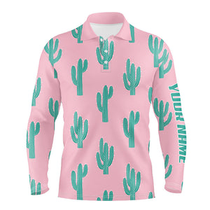 Personalized desert cactus pink pattern Mens golf polo shirts custom funny cactus golf gifts NQS8435