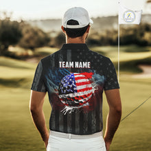 Load image into Gallery viewer, Black American flag smoke Mens golf polo shirts Custom Patriotic Team Golf attire NQS10615