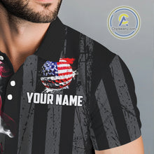 Load image into Gallery viewer, Black American flag smoke Mens golf polo shirts Custom Patriotic Team Golf attire NQS10615