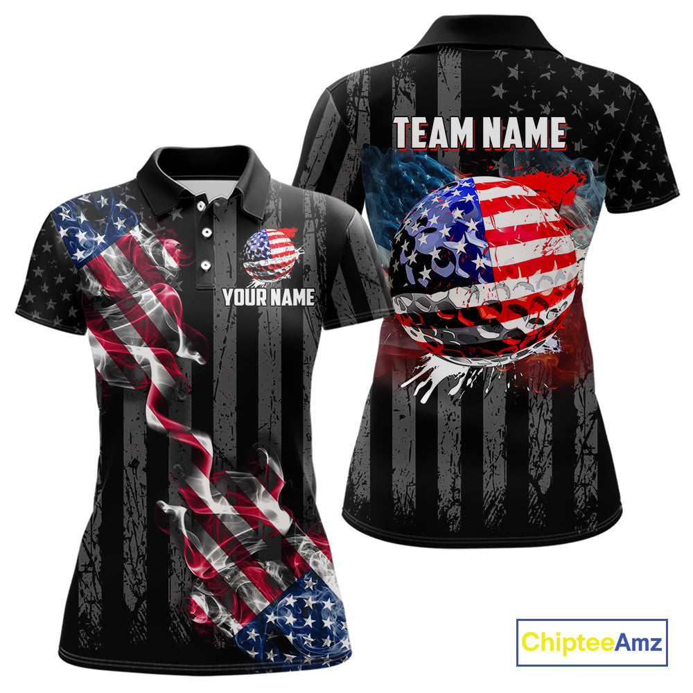 Black American flag smoke Womens golf polo shirts Custom Patriotic Team Golf attire NQS10615