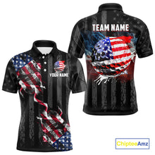 Load image into Gallery viewer, Black American flag smoke Mens golf polo shirts Custom Patriotic Team Golf attire NQS10615
