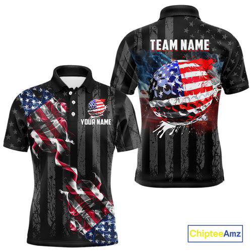 Black American flag smoke Mens golf polo shirts Custom Patriotic Team Golf attire NQS10615