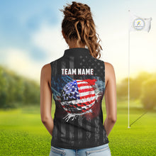Load image into Gallery viewer, Black American flag smoke Women&#39;s Sleeveless Polo Shirt Custom Patriotic Team Golf attire NQS10615