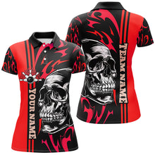 Load image into Gallery viewer, Bowling Shirts For Women Custom Black and Red flame skull Bowling ball and pins Team league Jerseys NQS8664