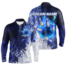 Load image into Gallery viewer, Blue Camo Flame Bowling Polo, Quarter Zip Shirts For Men Custom Bowling Team Jersey Outfits NQS8669