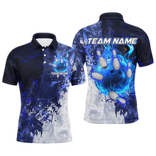 Load image into Gallery viewer, Blue Camo Flame Bowling Polo, Quarter Zip Shirts For Men Custom Bowling Team Jersey Outfits NQS8669