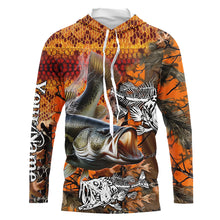 Load image into Gallery viewer, Largemouth Bass fishing orange camo performance long sleeve fishing shirt, Bass fishing jerseys NQS4293