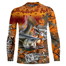 Load image into Gallery viewer, Largemouth Bass fishing orange camo performance long sleeve fishing shirt, Bass fishing jerseys NQS4293