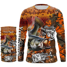 Load image into Gallery viewer, Largemouth Bass fishing orange camo performance long sleeve fishing shirt, Bass fishing jerseys NQS4293