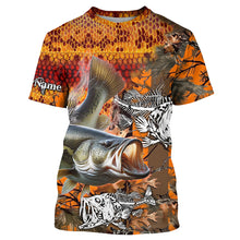 Load image into Gallery viewer, Largemouth Bass fishing orange camo performance long sleeve fishing shirt, Bass fishing jerseys NQS4293