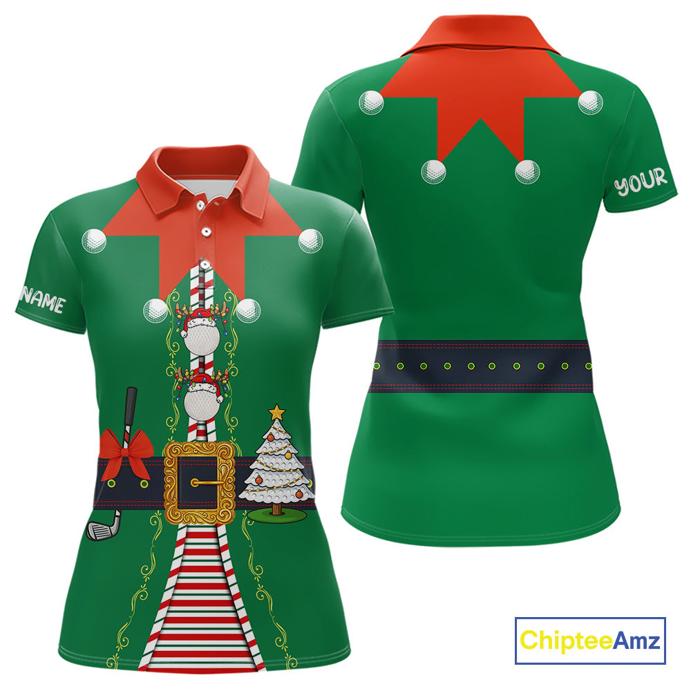 Green and Red Funny Elf Christmas Golf Polo shirts For Women Custom ladies Christmas golf tops NQS11019