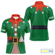 Load image into Gallery viewer, Green and Red Funny Elf Christmas Golf Polo shirts For Men Custom mens Christmas golf tops NQS11019