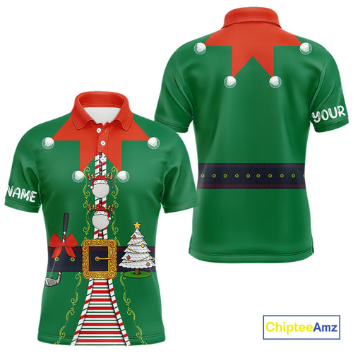 Green and Red Funny Elf Christmas Golf Polo shirts For Men Custom mens Christmas golf tops NQS11019