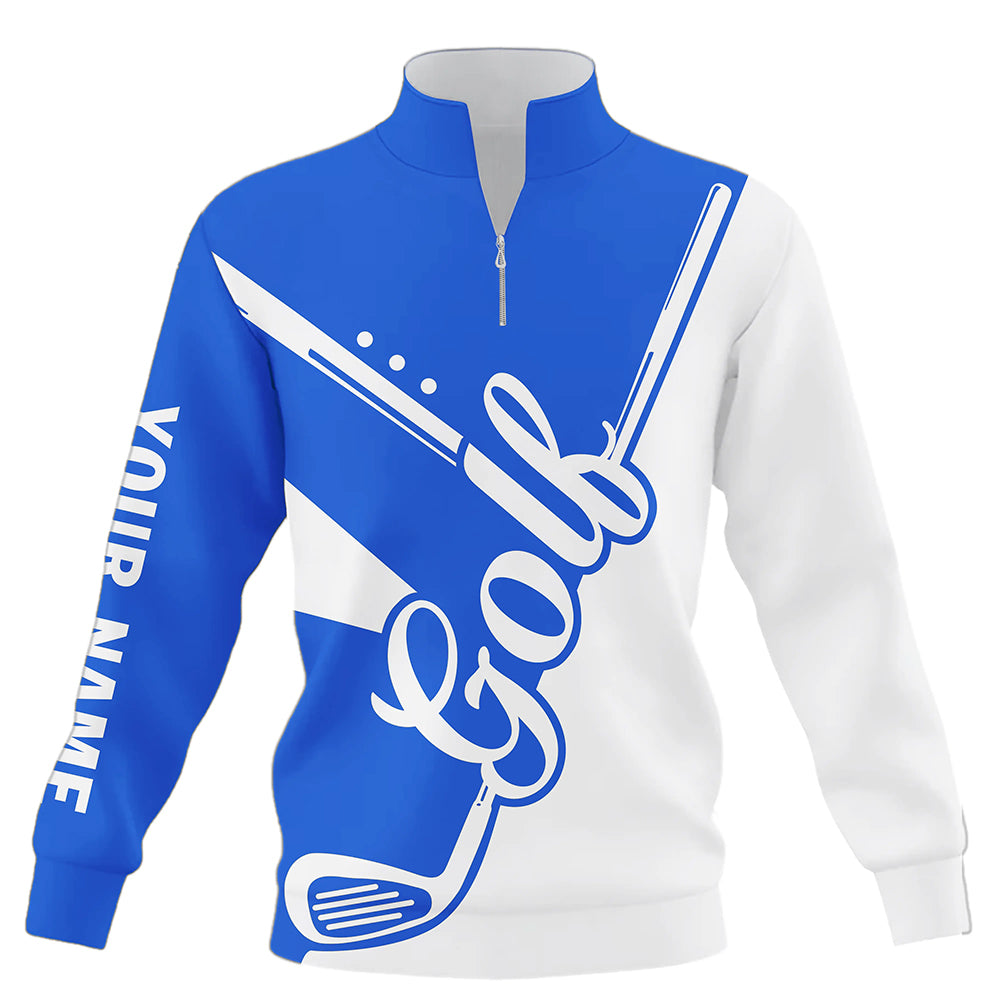 Blue and white golf clubs Quarter zip golf sweatshirt custom golf sweater golf apparel NQS9141