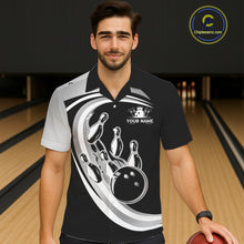 Load image into Gallery viewer, Black and Silver button-up bowling shirts Custom Bowling Team League Jerseys, Gift For Bowler NQS11416