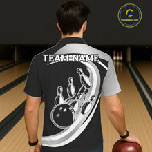 Load image into Gallery viewer, Black and Silver button-up bowling shirts Custom Bowling Team League Jerseys, Gift For Bowler NQS11416