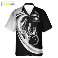 Load image into Gallery viewer, Black and Silver button-up bowling shirts Custom Bowling Team League Jerseys, Gift For Bowler NQS11416