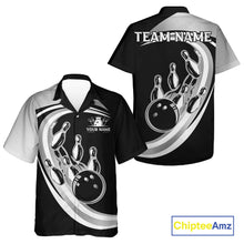 Load image into Gallery viewer, Black and Silver button-up bowling shirts Custom Bowling Team League Jerseys, Gift For Bowler NQS11416