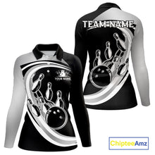 Load image into Gallery viewer, Black and Silver Bowling Shirts For Women Custom Bowling Team League Jerseys, Gift For Bowler NQS11416