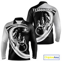 Load image into Gallery viewer, Black and Silver Bowling Shirts For Men Custom Bowling Team League Jerseys, Gift For Bowler NQS11416
