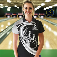 Load image into Gallery viewer, Black and Silver Bowling Shirts For Women Custom Bowling Team League Jerseys, Gift For Bowler NQS11416
