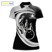 Load image into Gallery viewer, Black and Silver Bowling Shirts For Women Custom Bowling Team League Jerseys, Gift For Bowler NQS11416
