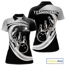 Load image into Gallery viewer, Black and Silver Bowling Shirts For Women Custom Bowling Team League Jerseys, Gift For Bowler NQS11416