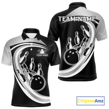 Load image into Gallery viewer, Black and Silver Bowling Shirts For Men Custom Bowling Team League Jerseys, Gift For Bowler NQS11416