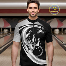 Load image into Gallery viewer, Black and Silver Bowling Shirts For Men Custom Bowling Team League Jerseys, Gift For Bowler NQS11416