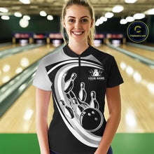 Load image into Gallery viewer, Black and Silver Bowling Shirts For Women Custom Bowling Team League Jerseys, Gift For Bowler NQS11416