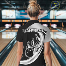 Load image into Gallery viewer, Black and Silver Bowling Shirts For Women Custom Bowling Team League Jerseys, Gift For Bowler NQS11416