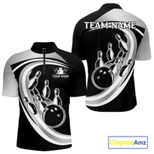 Load image into Gallery viewer, Black and Silver Bowling Shirts For Men Custom Bowling Team League Jerseys, Gift For Bowler NQS11416