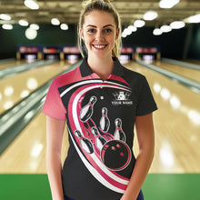 Load image into Gallery viewer, Black &amp; Pink Bowling Polo, 1/4 Zip Shirt For Women Custom Bowling Team League Jersey, Gift For Bowler NQS9491