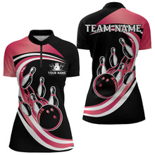 Load image into Gallery viewer, Black &amp; Pink Bowling Polo, 1/4 Zip Shirt For Women Custom Bowling Team League Jersey, Gift For Bowler NQS9491